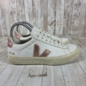 Veja Campo White Rose Gold Leather Low Top Sneakers Womens 7 EUR 38